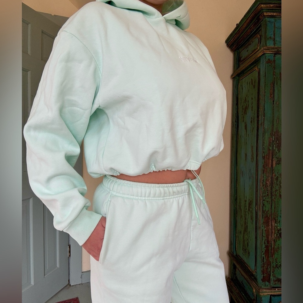 BILLEBEINO Bleached Aqua Hoodie Brick Sweat Pants Jogger Set New size Large